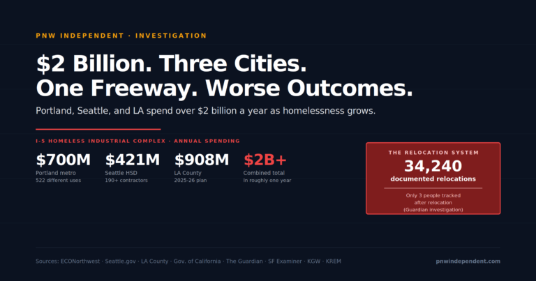 I-5 homeless industrial complex — Portland Seattle LA spent over $2 billion in one year as outcomes worsened